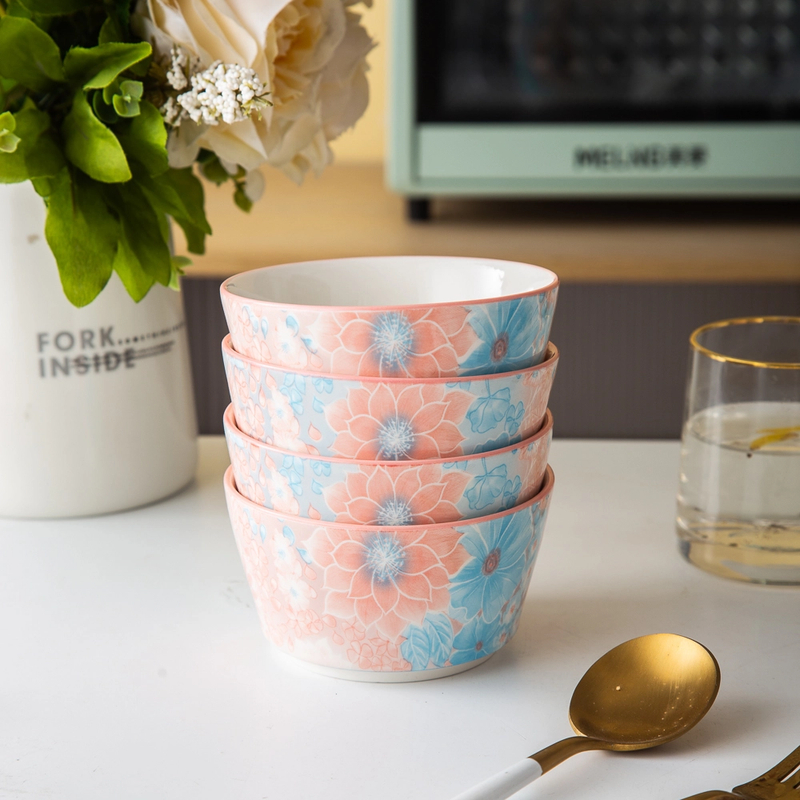 4.5英寸大肚碗米饭碗花海系列小清新高温釉下陶瓷餐具【新疆包邮】