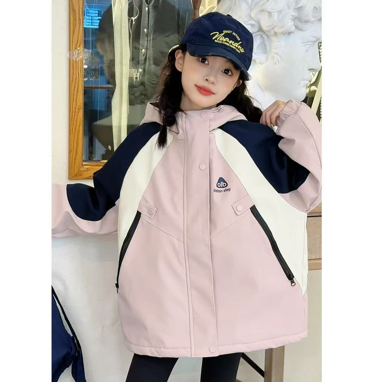 儿童冲锋衣棉服女童加绒加厚中大童秋冬上衣zb7023简约童品