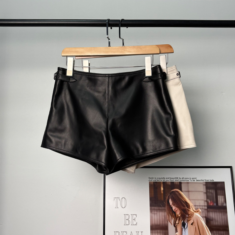 2025海宁秋冬新款绵羊皮真皮短裤时尚显瘦性感A字阔腿皮靴裤