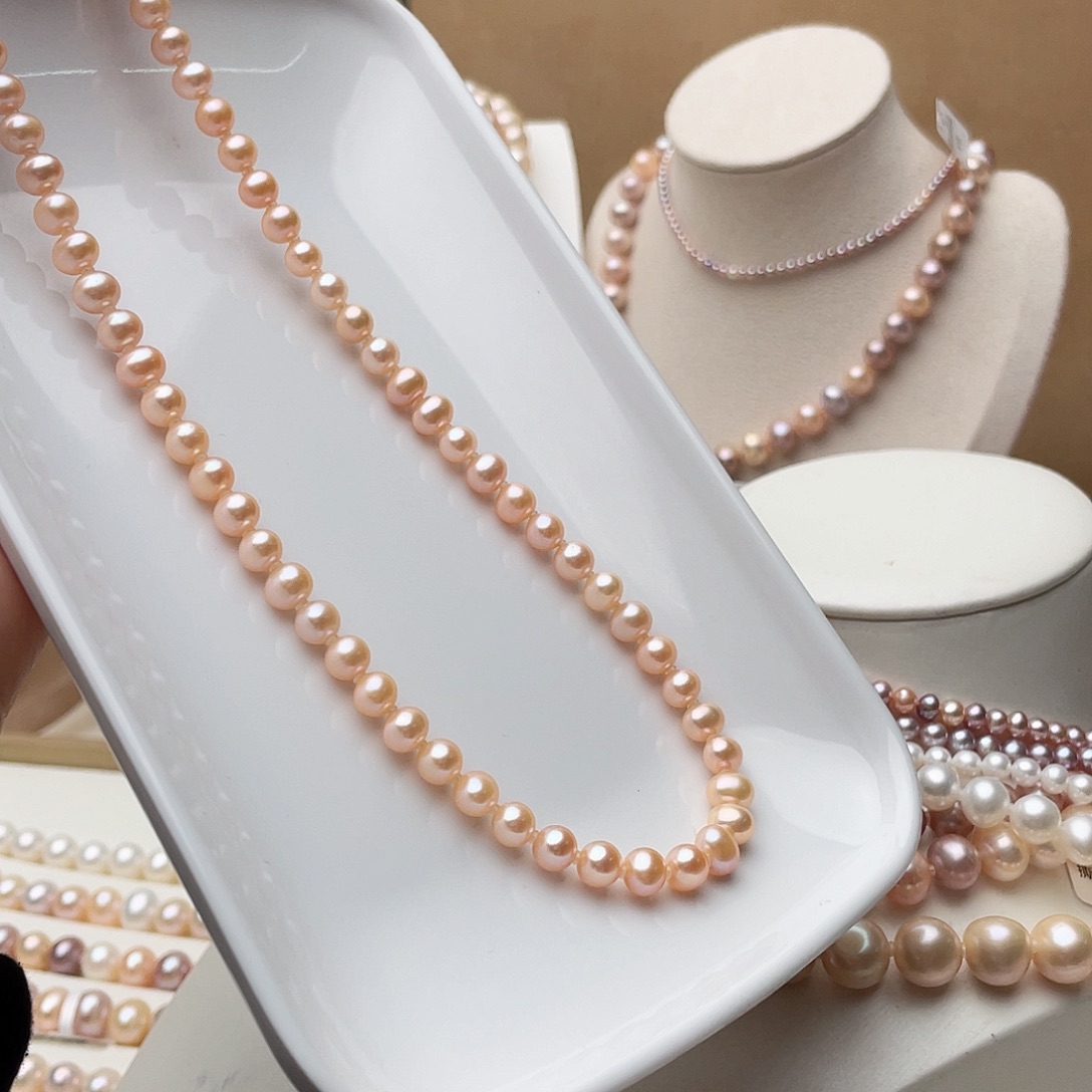 淡水珍珠项链银S925镶嵌财****贝6-7