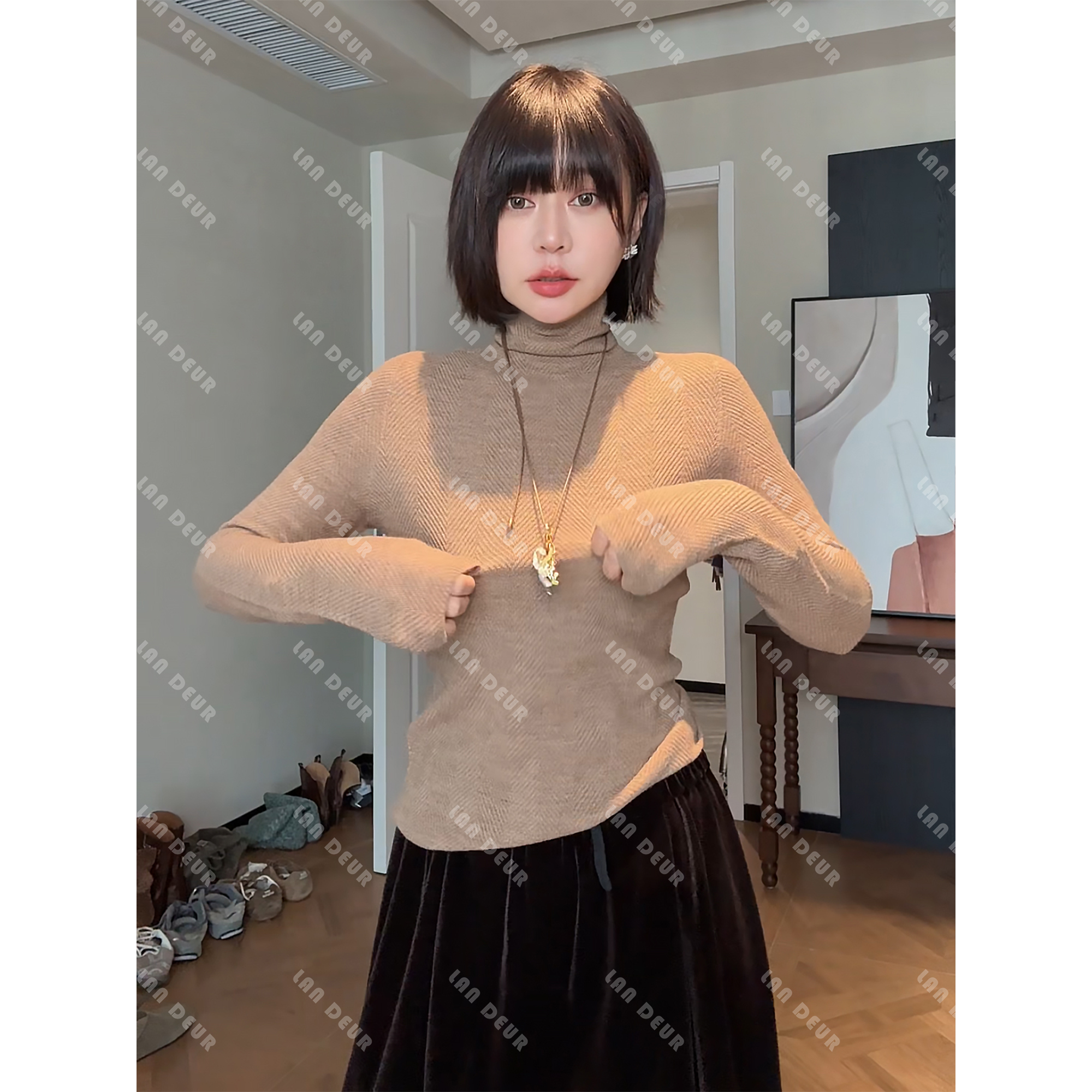 JIUJIU【秋波映月】绵羊毛百搭休闲半高领气质套头秋冬打底针织衫女