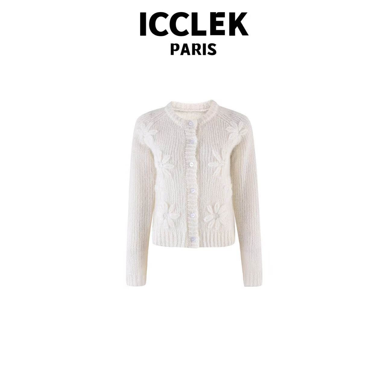 XY 秋冬款白色花朵长袖针织衫气质轻奢名媛百搭显瘦外套-5180