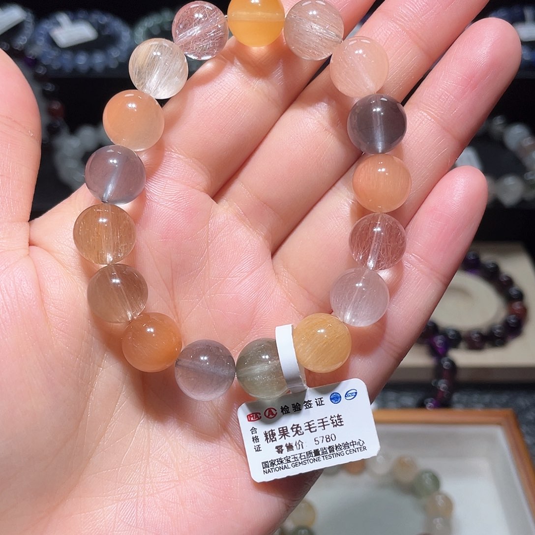 水晶手链未镶嵌兔毛手链，晶体通透