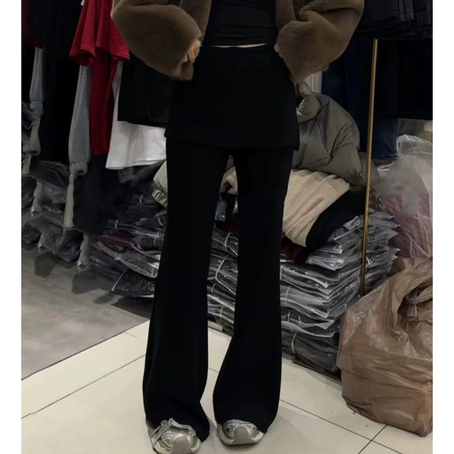 【大敏家】2025韩国设计假两件加绒屁帘裤