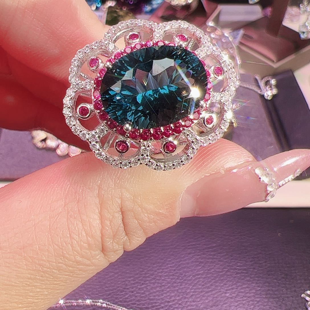 托帕石戒指银S925镶嵌