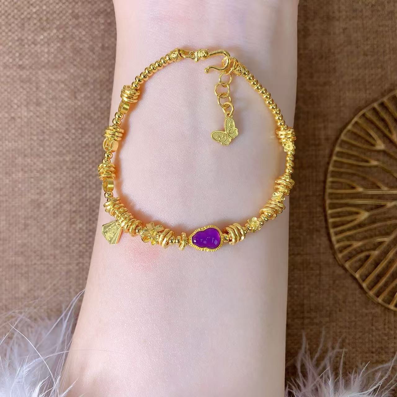 【伟新源】足金999 镶嵌工艺 紫葫缠福运手链16.25克（附加费48）