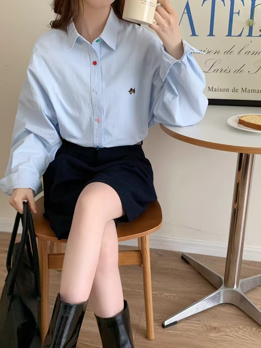 口袋纯色韩版设计衬衫上衣衬衫薄雾少女风扣号专用链接