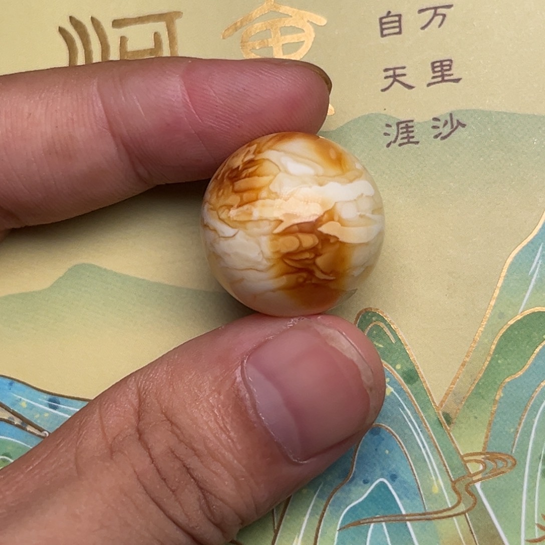 裸石琥珀未镶嵌蜜蜡虎皮纹沁色21毫米