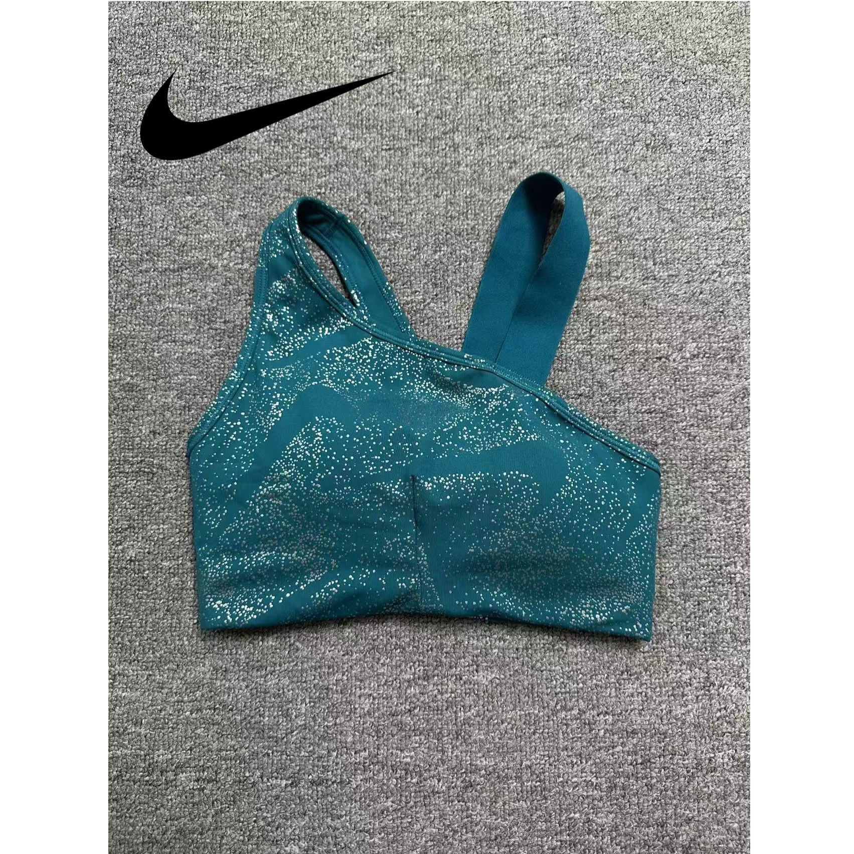 【瑕疵修复】Nike 斑点满印Logo印花不对称运动内衣 蓝色DQ5243-367