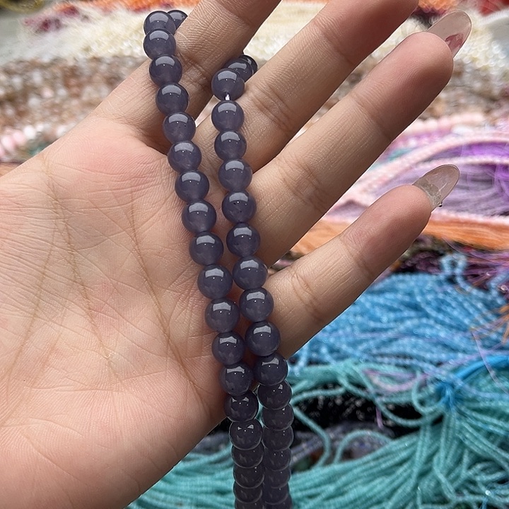 玛瑙/玉髓珠宝半成品未镶嵌一条8mm左右烟紫和田