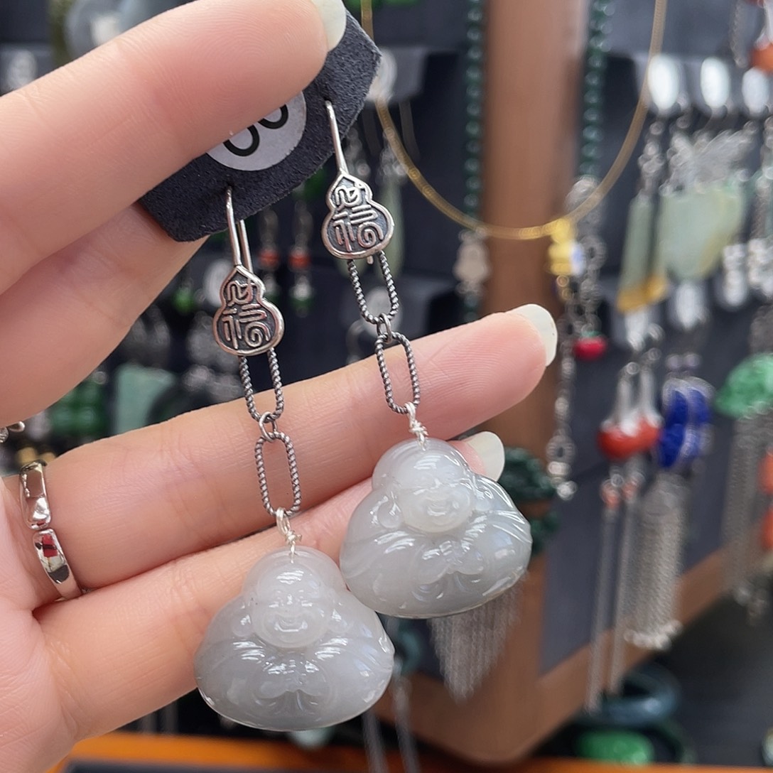 和田玉耳饰银S925镶嵌齐*海901ghnjhhj