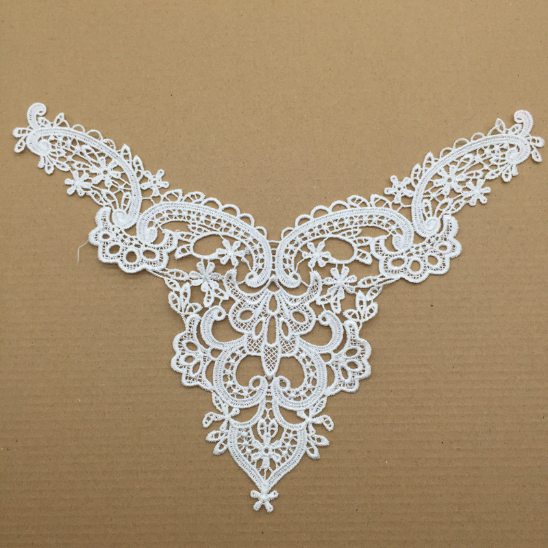 本白色水溶刺绣花片欧式花纹涤纶领贴2025新款蕾丝领花婚纱礼服用