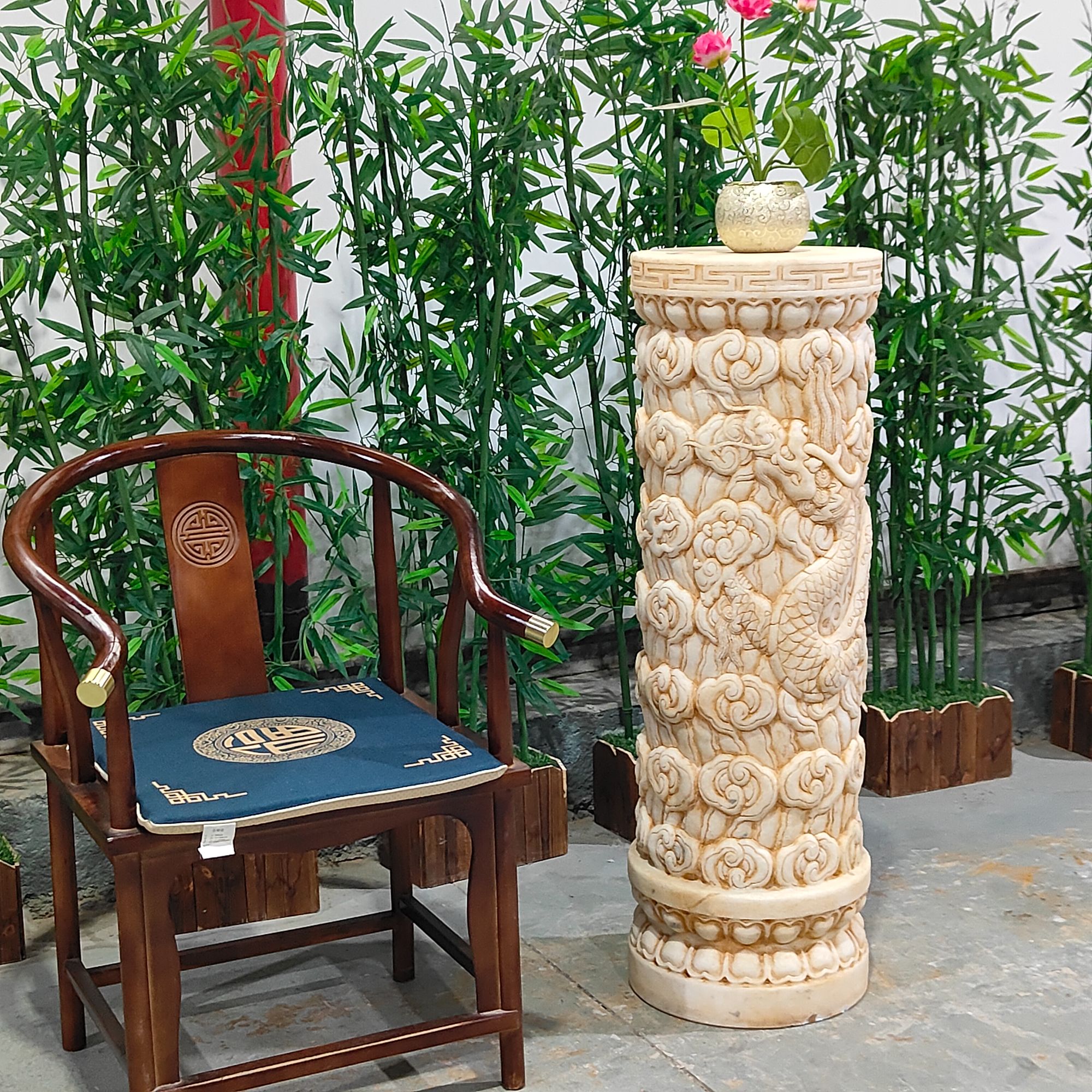 汉白玉龙柱做旧工艺古朴大气玄关茶室展示摆件包邮不含卸车和摆放