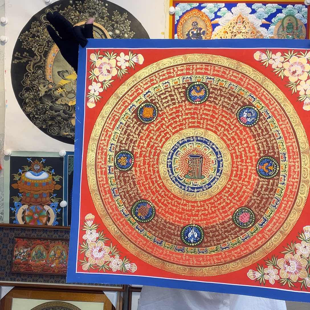 卷轴画纯手绘六字真言唐卡50厘米左右