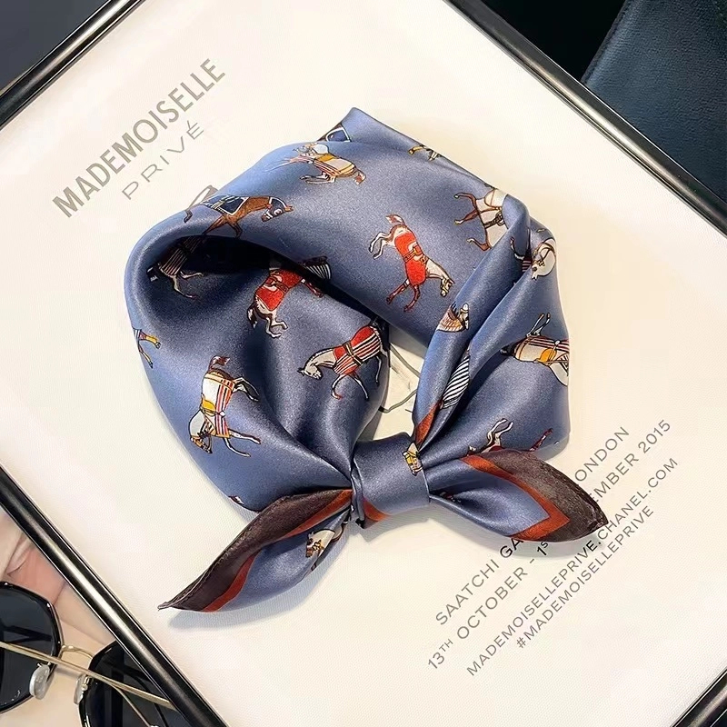 【蓝底骏马】桑蚕丝轻奢真丝丝巾53*53方巾轻奢百搭气质款洋气丝巾