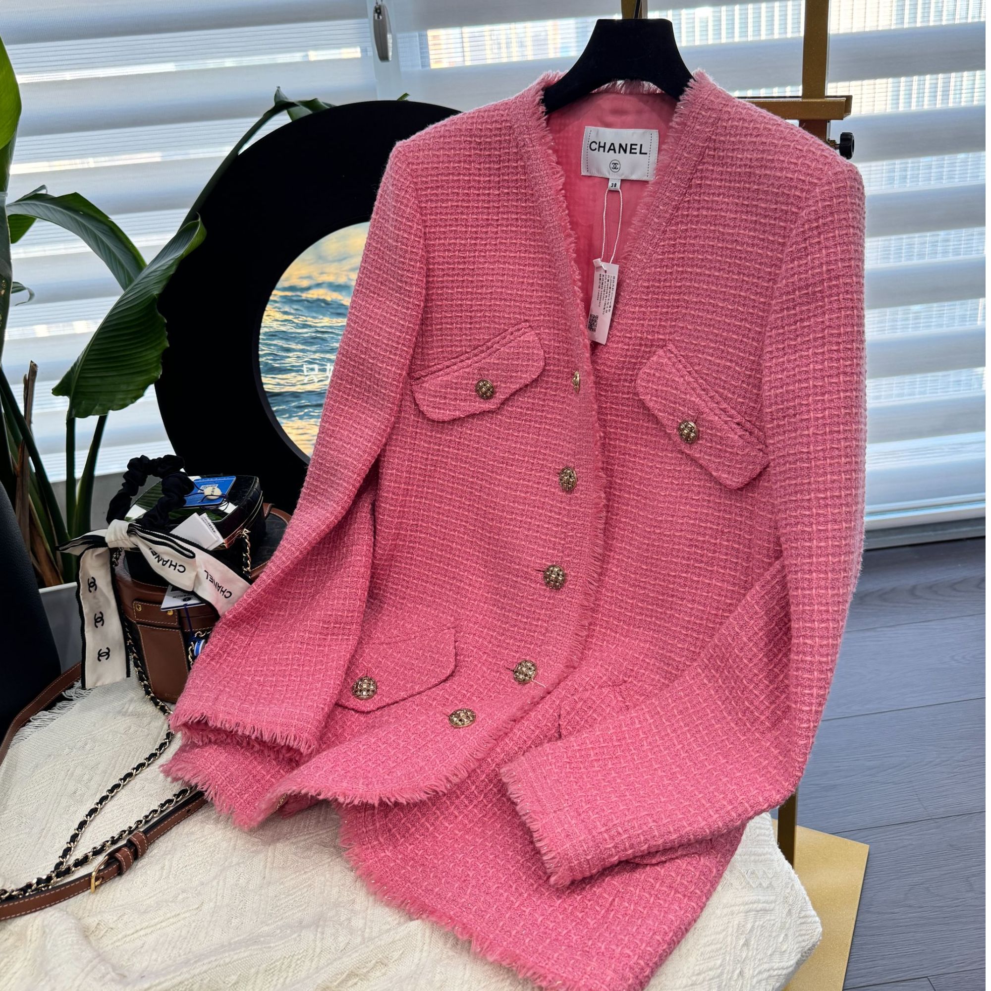 99新 Chanel/香奈儿 20A胭脂粉毛呢外套  38码