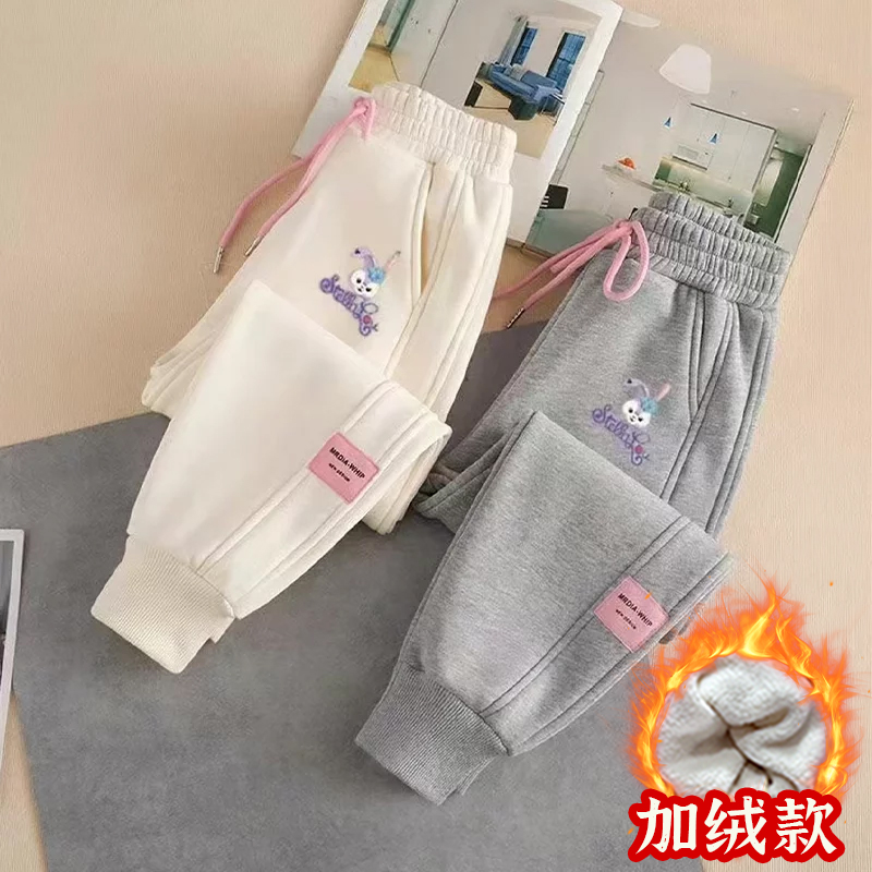儿童秋冬加绒休闲卫裤男女童卡通印花宽松学生百搭运动裤长裤子