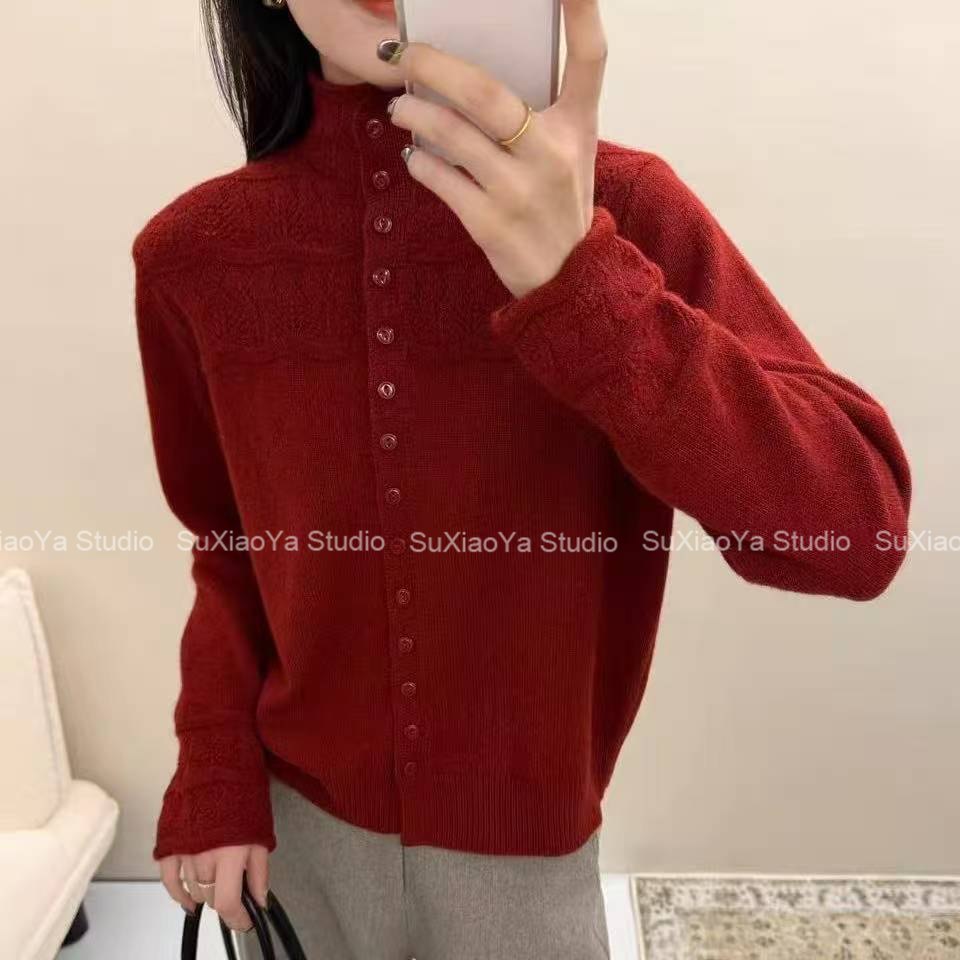 【 波浪条蕾丝钩花】商场同款~高定款! 半高领毛衣女时尚打底衫洋