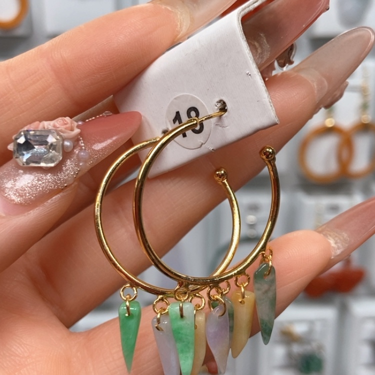 【闪购商品】翡翠耳饰银S925镀金镶嵌