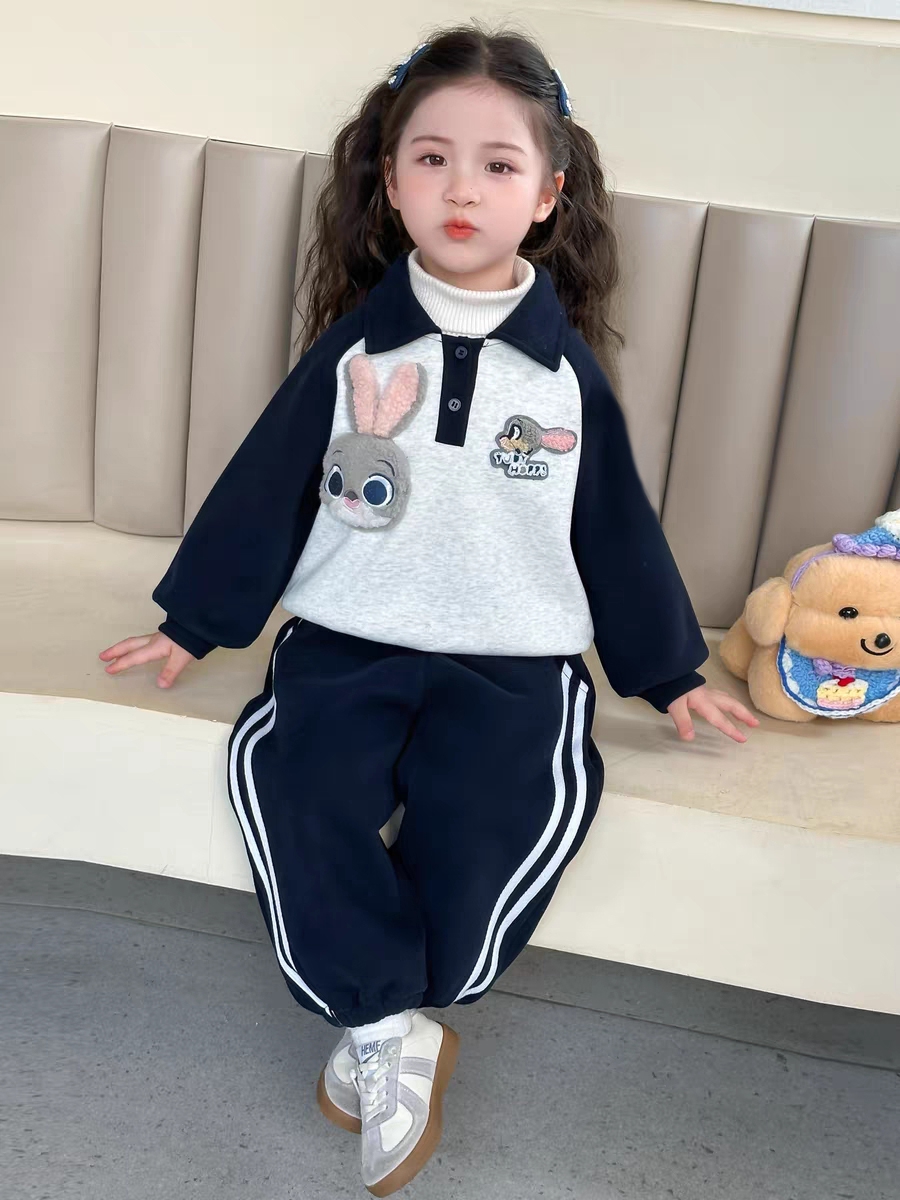 【新款加绒套装】儿童一体绒加绒套装女童洋气公主两件套时髦衣服
