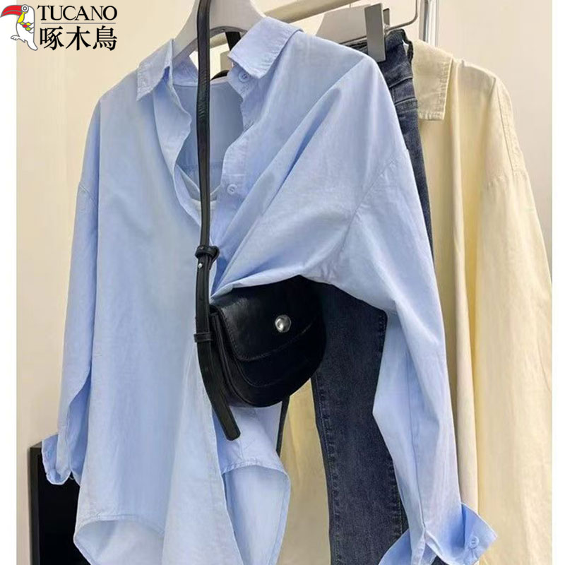 TUCANO/啄木鳥蓝色衬衫女长袖新款宽松防晒衬衣女薄款衬衣女款