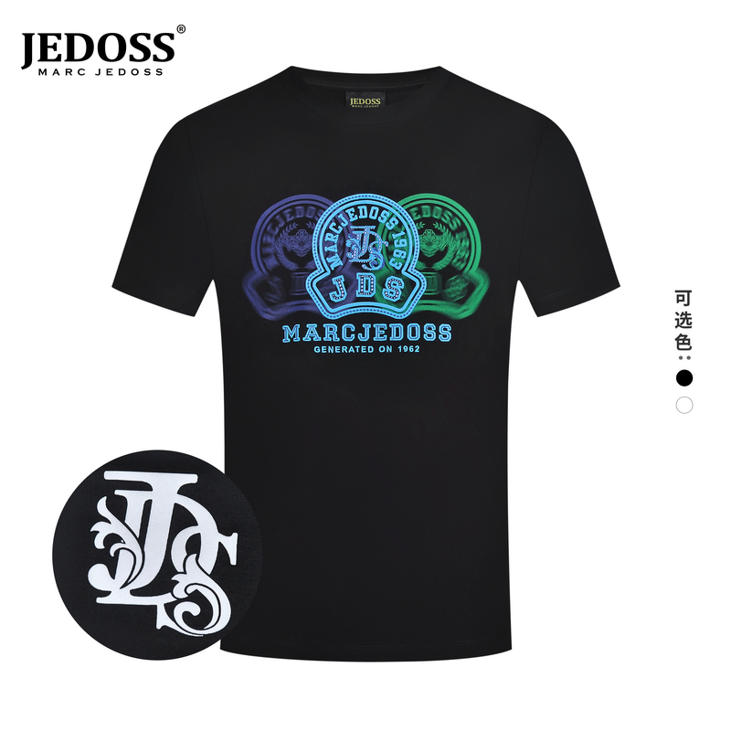 JEDOSS/爵迪斯2025潮牌男装新款刺绣胶印修身圆领短袖T恤HZ200