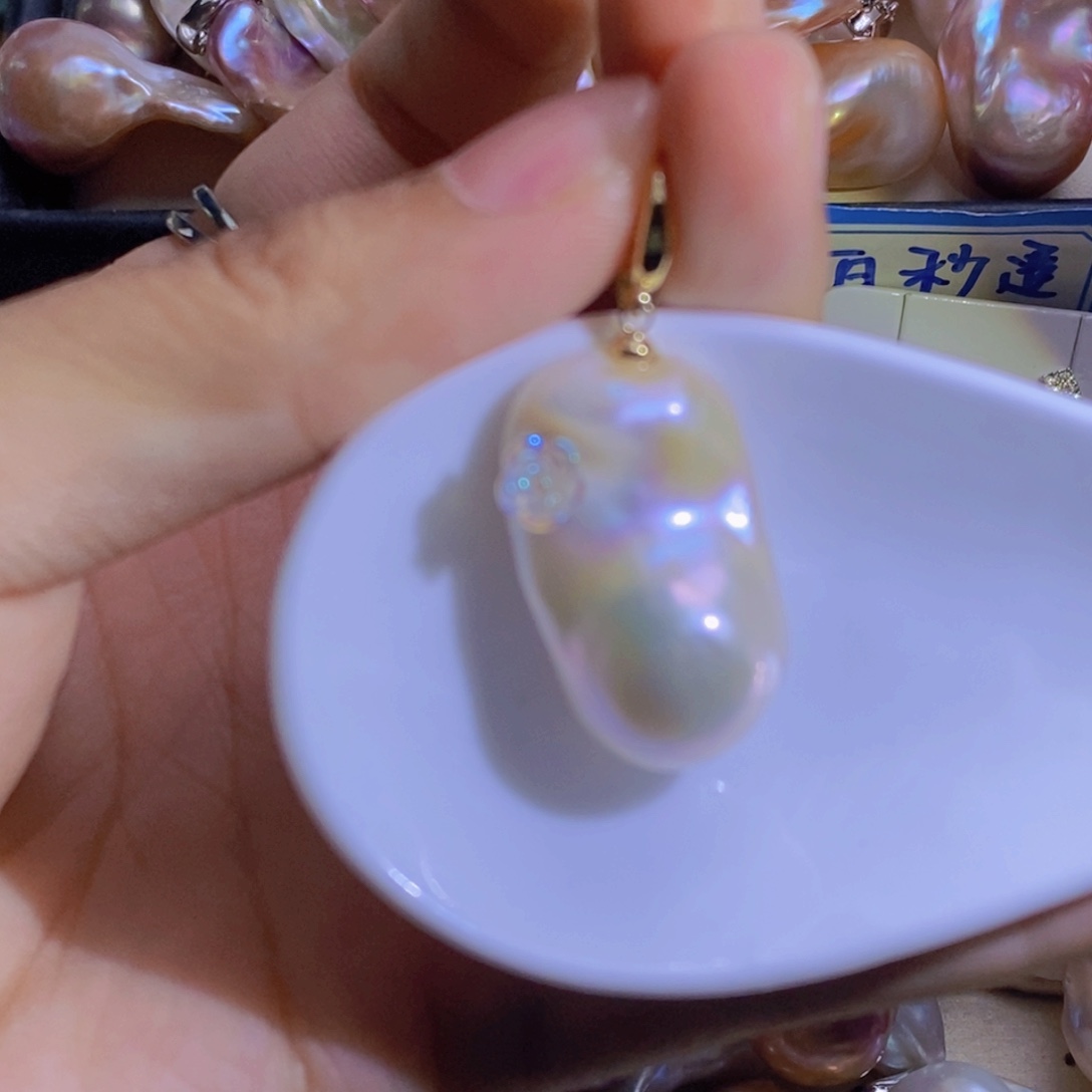 银S925镶嵌淡水珍珠天然珍珠无染色，无优化