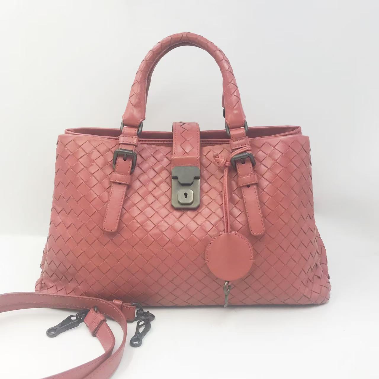 95新 BOTTEGA VENETA/葆蝶家 洋诚二手 BV粉红编织包
