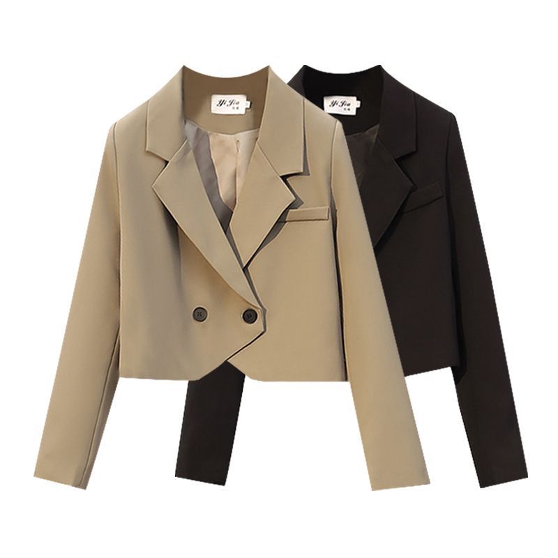 双排扣短款小西装外套女2025早春新款宽松显瘦高腰韩版小西服