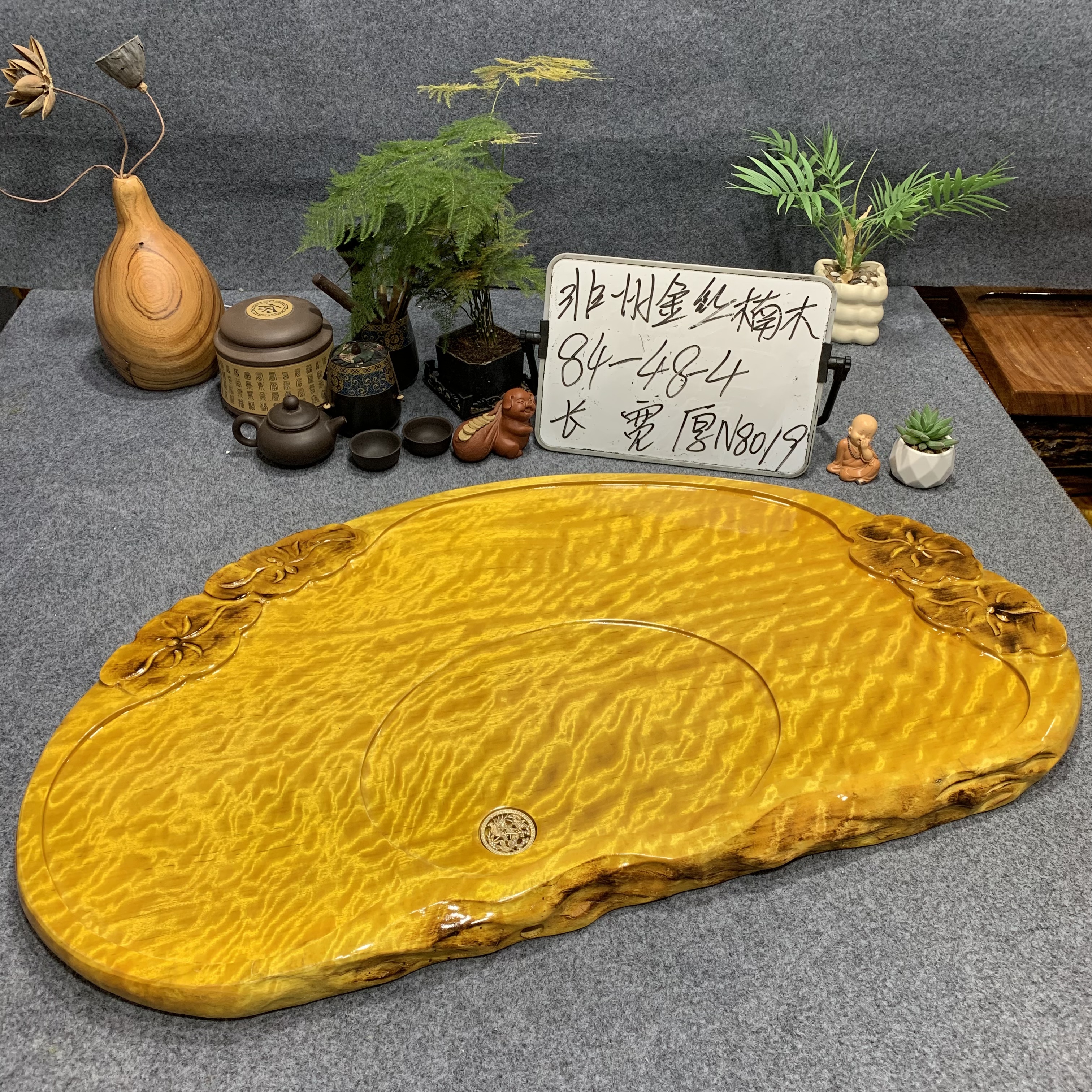 80多厘米整块实木茶盘手工雕刻适合家用办公