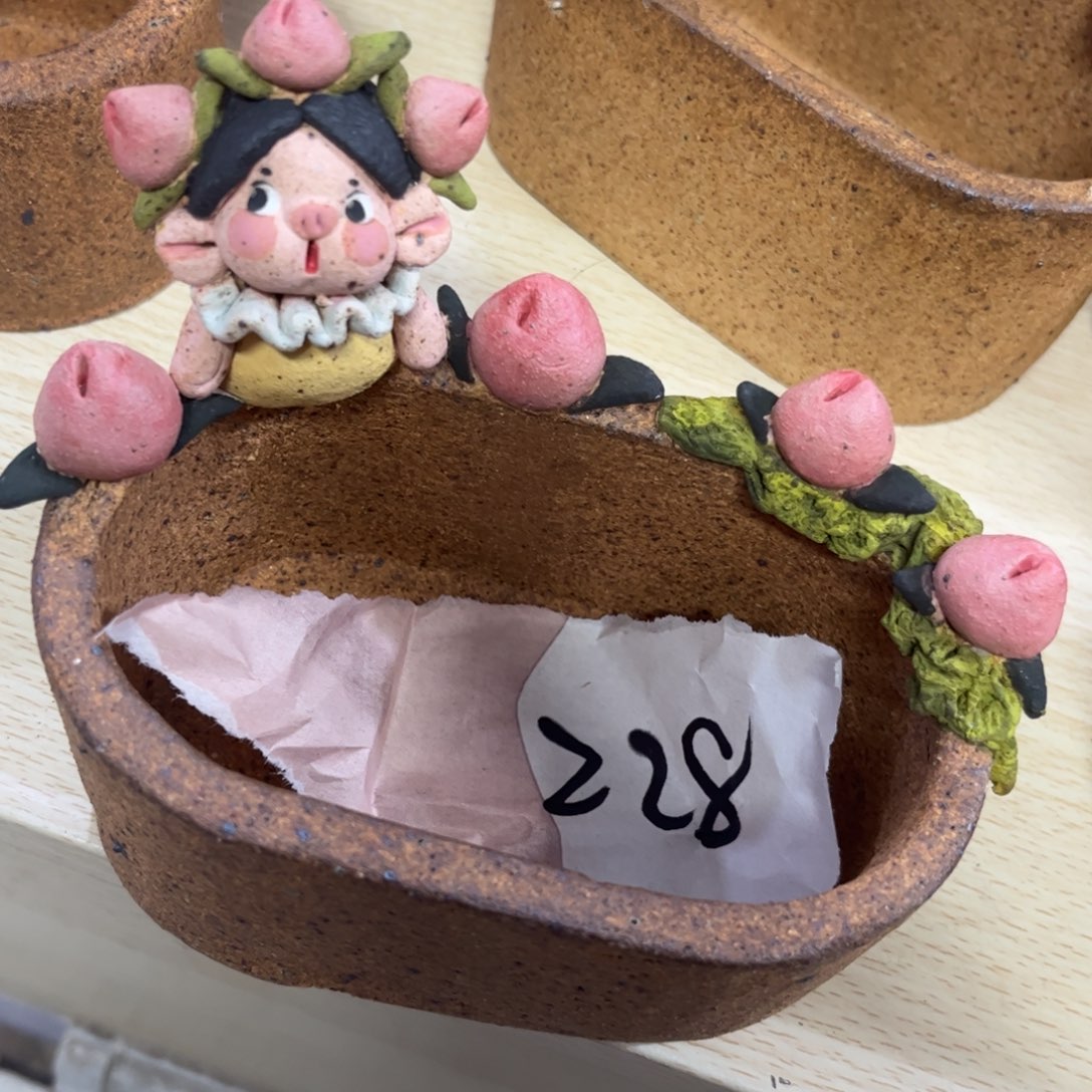 泥塑古镇炻陶花盆