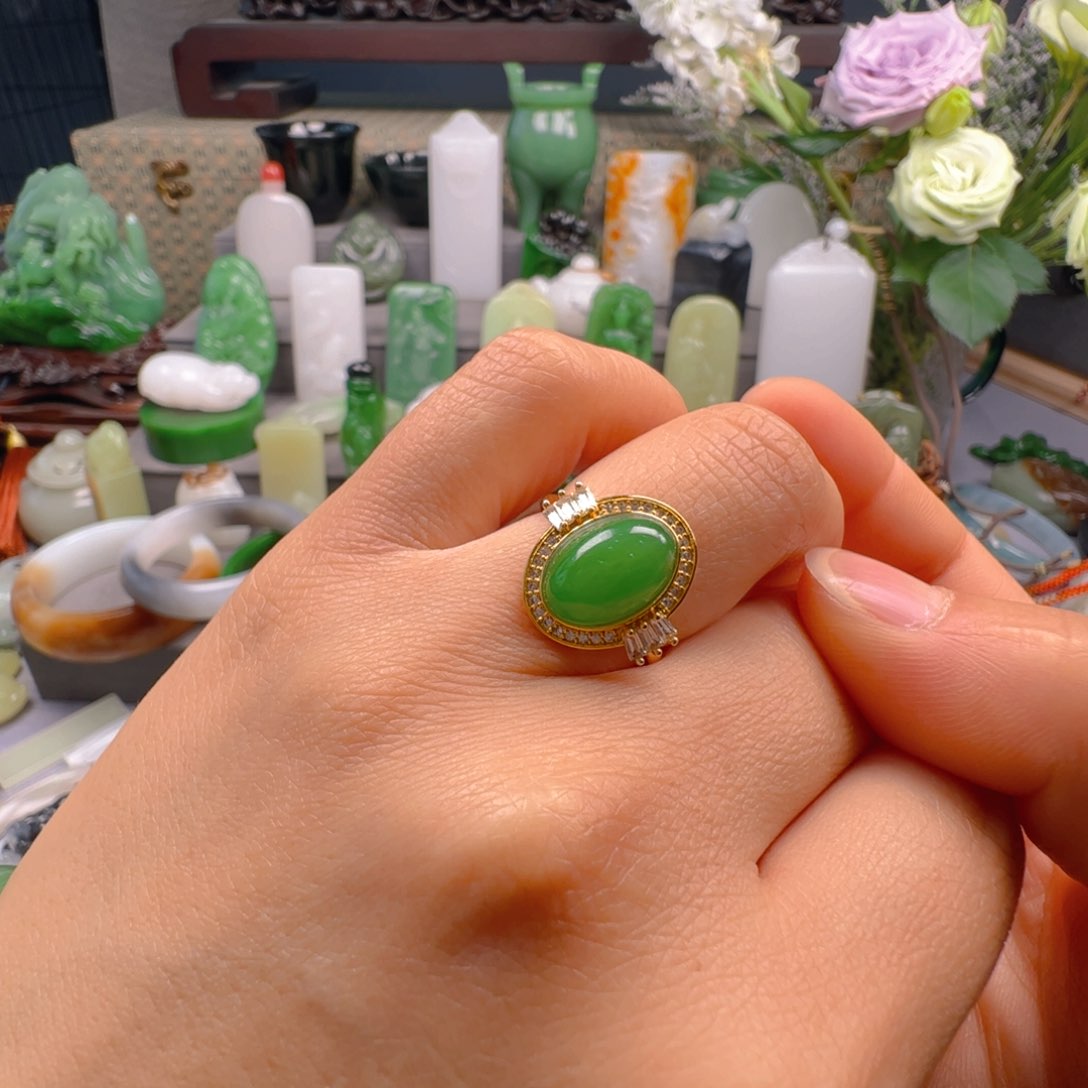 和田玉（碧玉）银S925镶嵌戒指