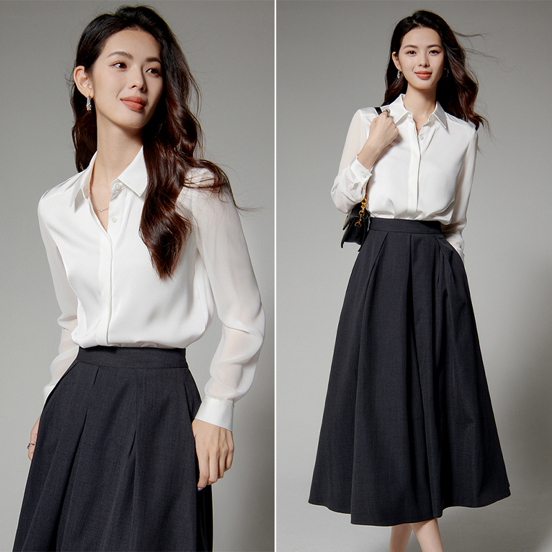 晚白【新品】2025翻领衬衫早衬衫女25071831