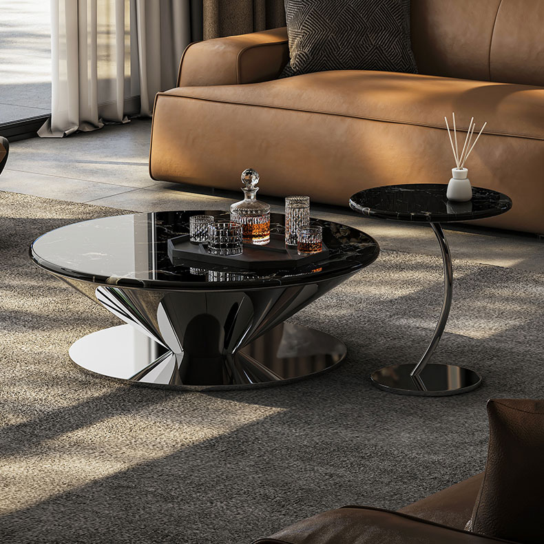 天然大理石圆形茶几奢石设计师款家用客厅小户型意式极简飞碟轻奢