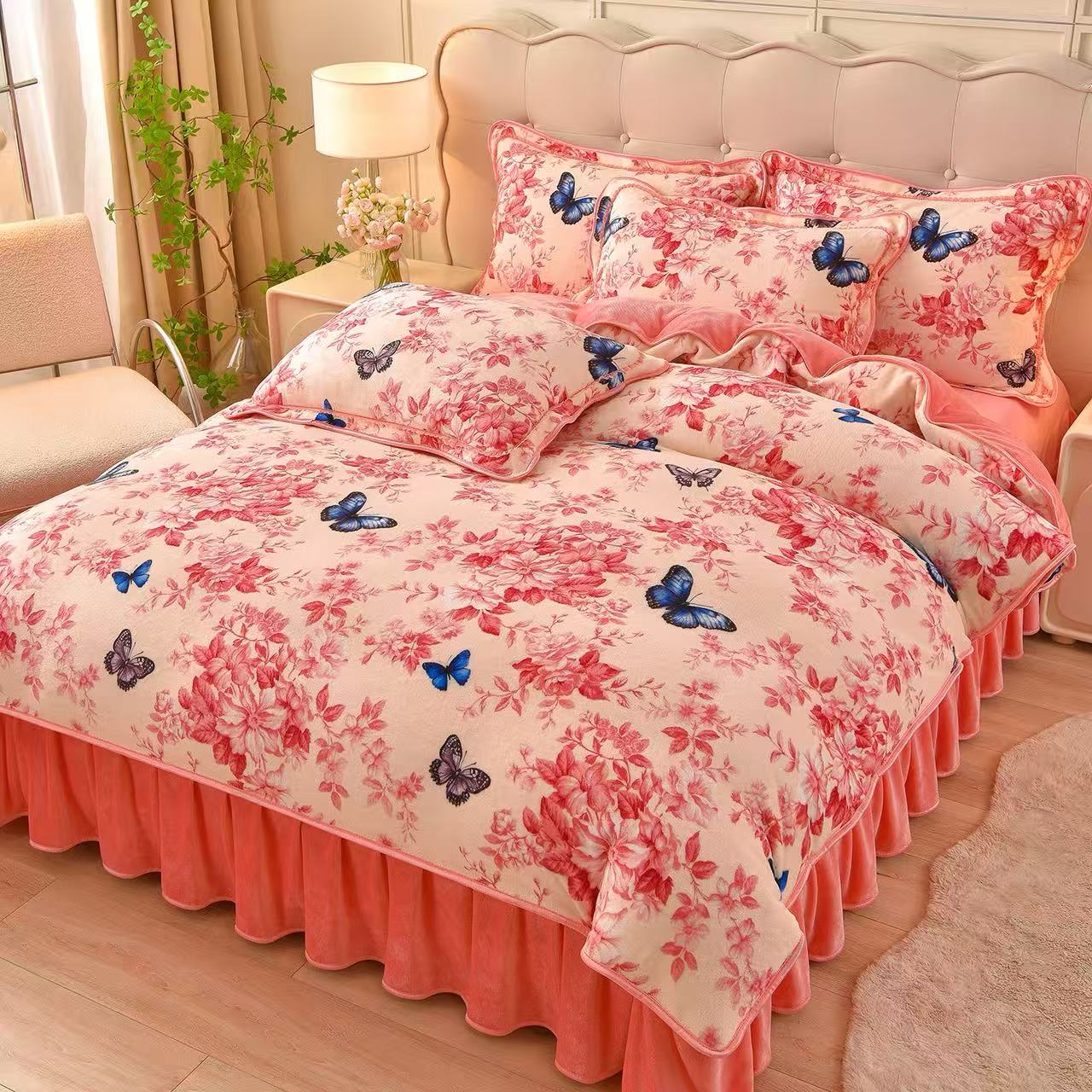 【秋冬加厚保暖】甄选高克重牛奶绒床裙四件套-TY