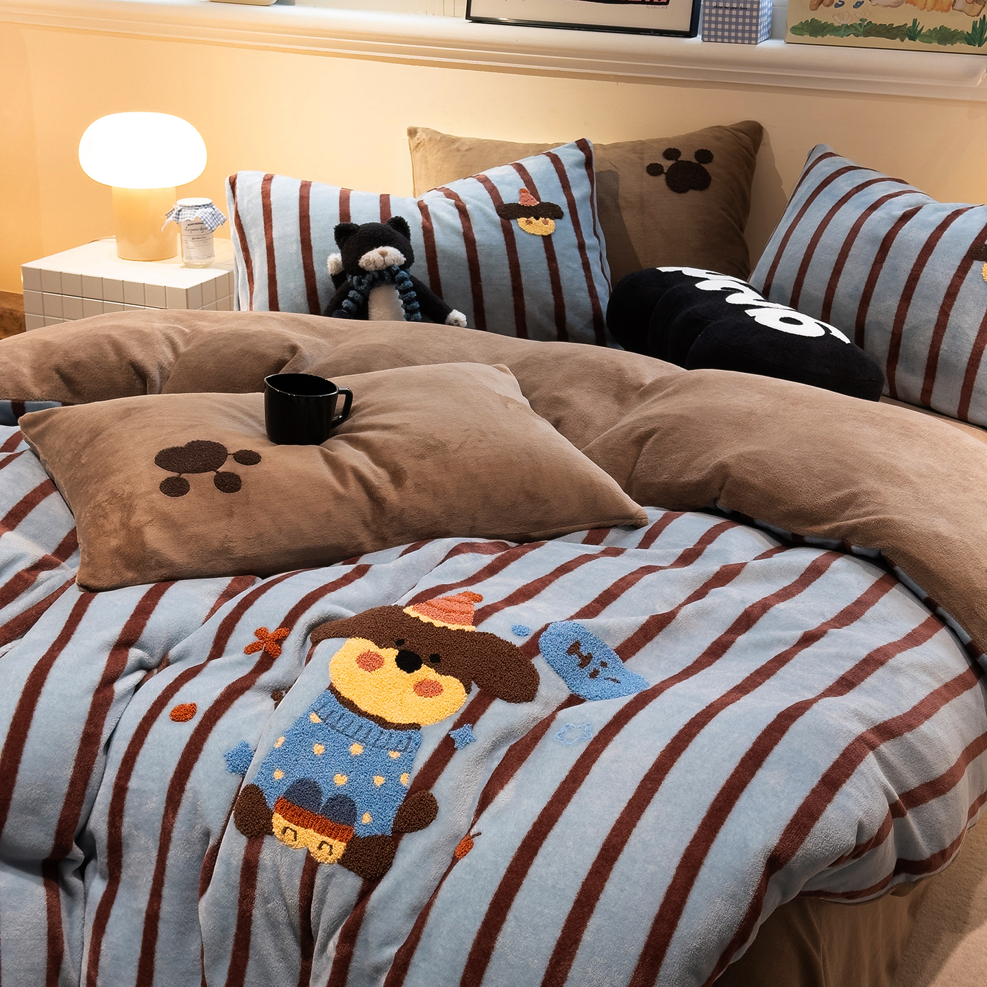 【毛衣小狗】秋冬保暖可爱风加厚加绒牛奶绒防寒锁温双面绒四件套