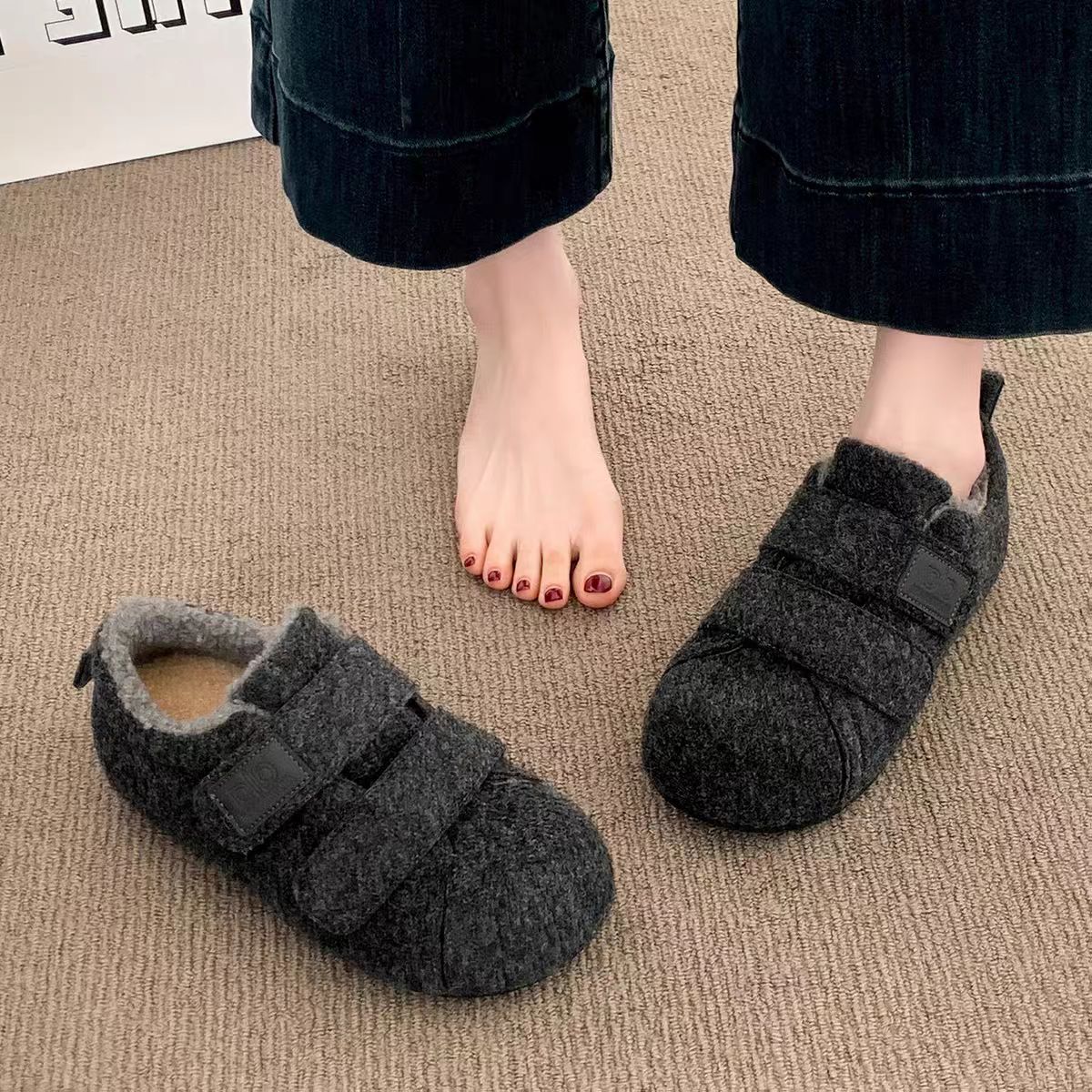 （柚子同款）HZ冬季新款加绒法式包头鞋9119