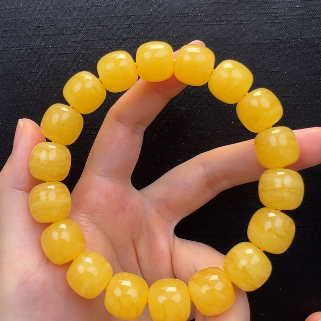 裸石琥珀未镶嵌焦皮同料橘底浓蜡手串13mm