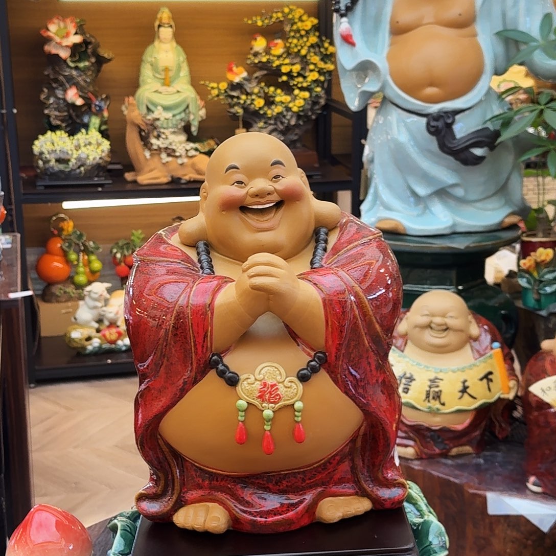 清***宫陶瓷恭喜笑佛精品送茶罐