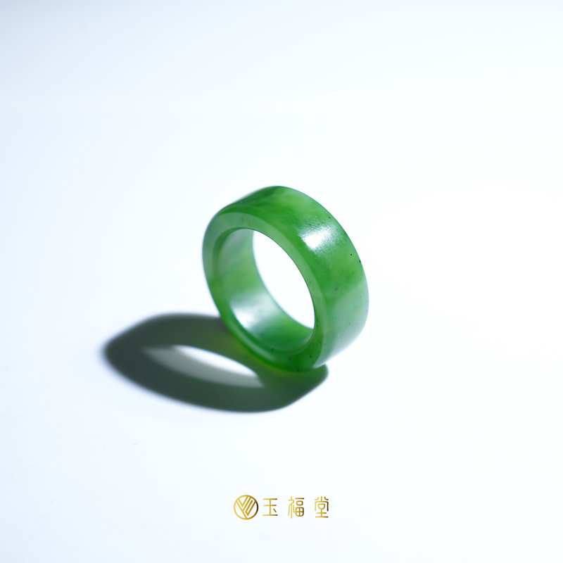 【特价新品】玉福堂 | 天然俄罗斯和田玉碧玉戒指 | 直切指环玉坠