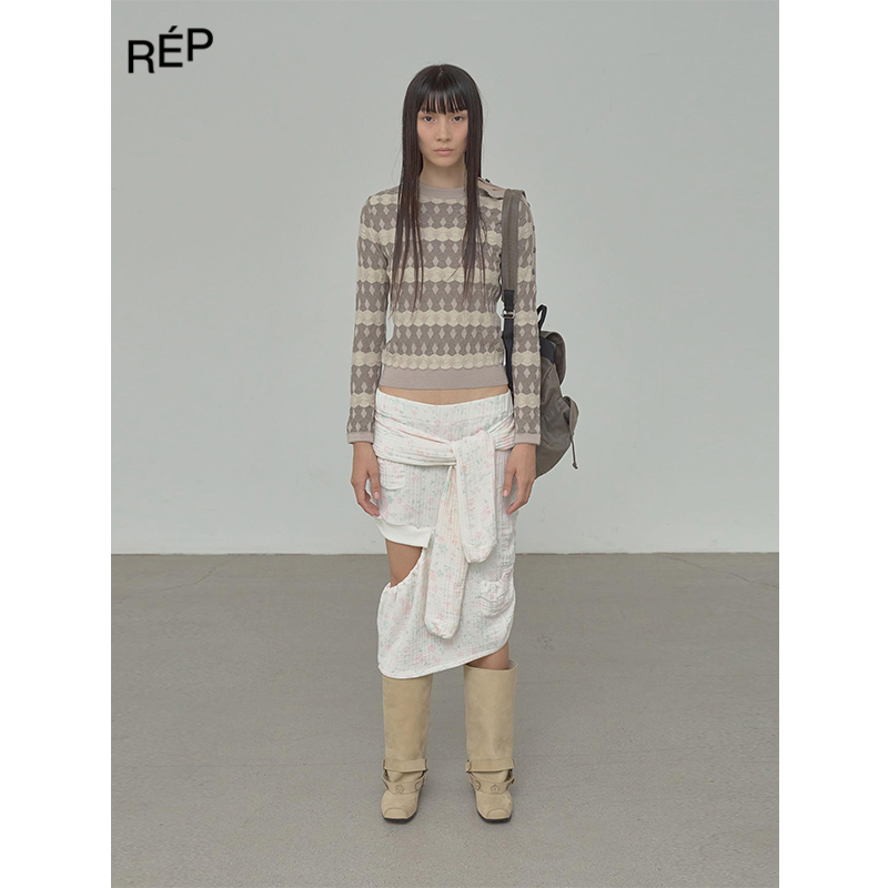 OPEN YY设计师品牌卡其色提花套头衫 26PS早春