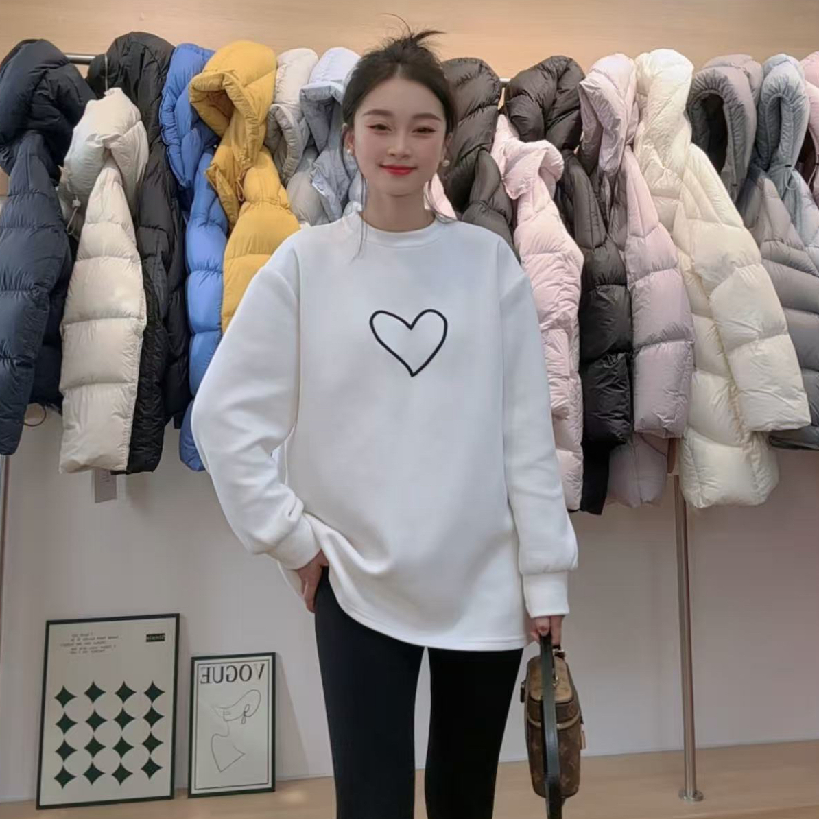 爱心刺绣字母印花长袖T恤女宽松慵懒风百搭中长款内搭打底上衣