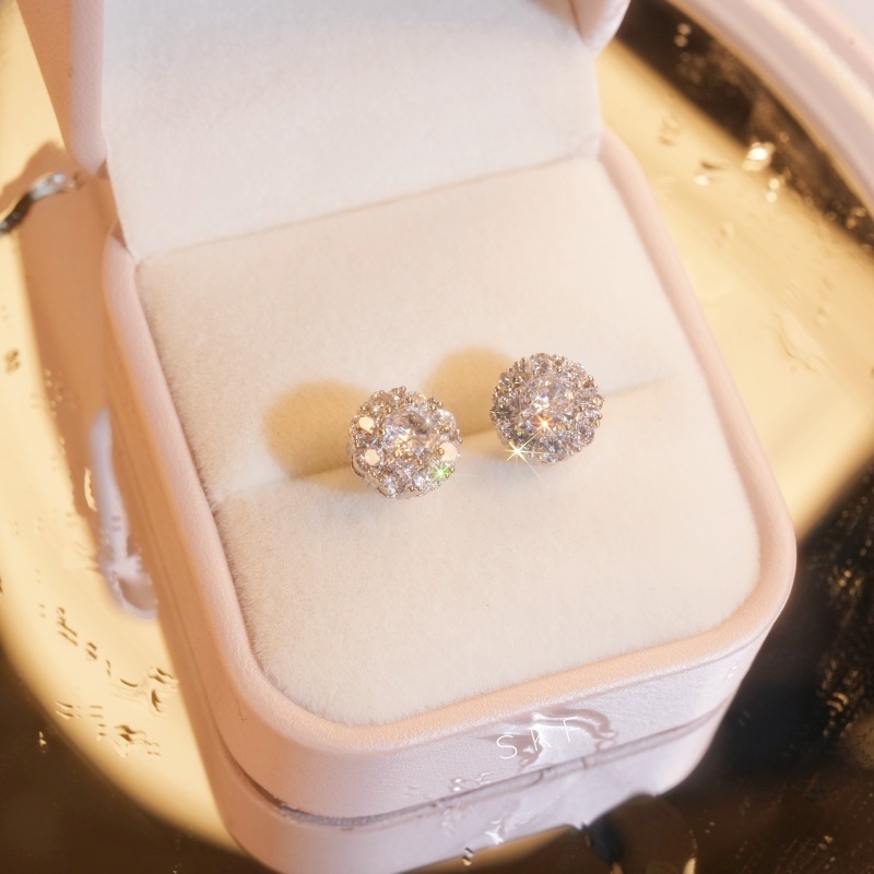 铜合金合成锆石耳饰 【 S K F 专 属 】可旋转超高级花朵耳钉F225