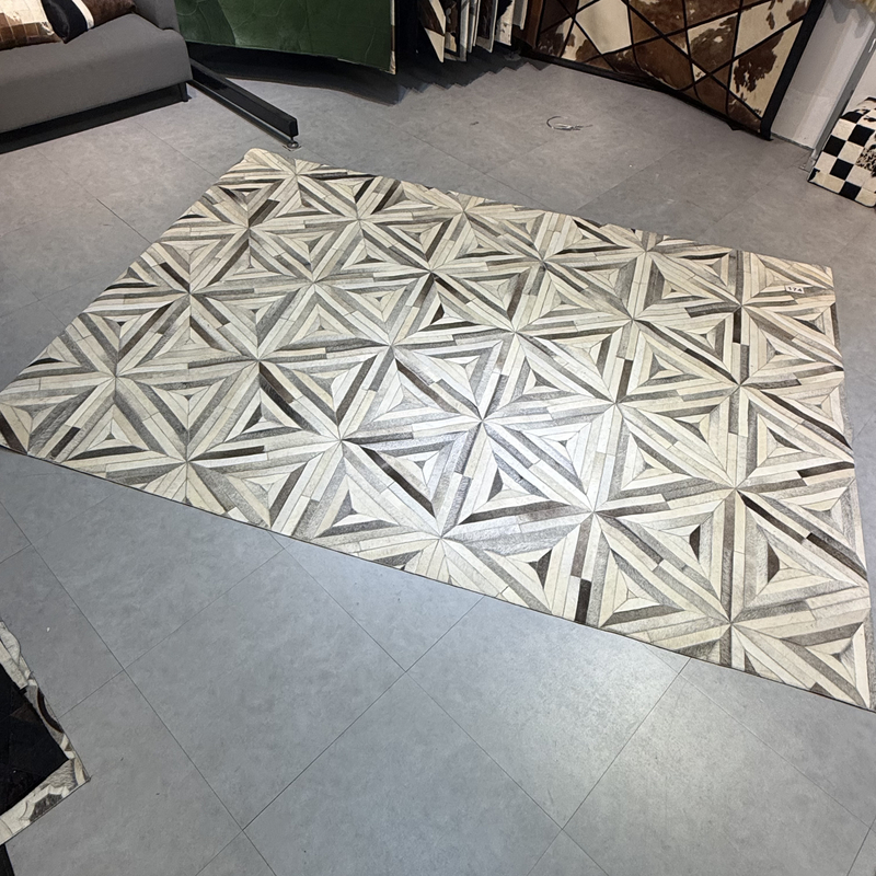 【174】直播秒杀特价238*334cm现货印度进口灰色手工牛皮毯