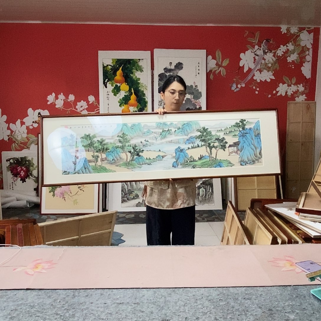 国画手写手绘国画作品带框包邮47✖️162