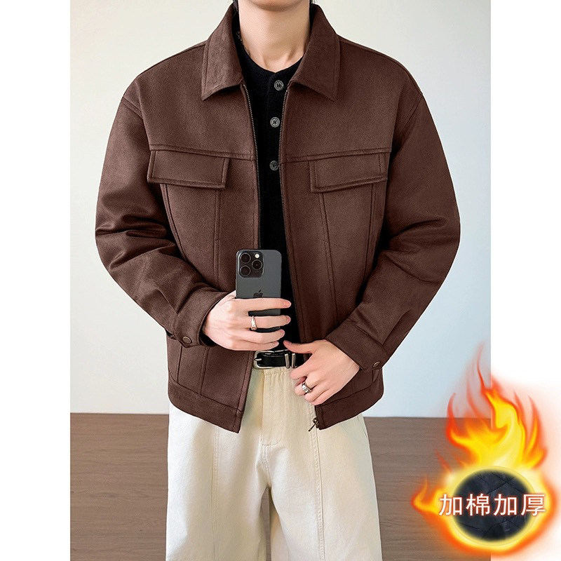 【彤彤】【法尼奥绒】绒面质感复古免烫翻领麂皮绒棉服外套2025秋冬男