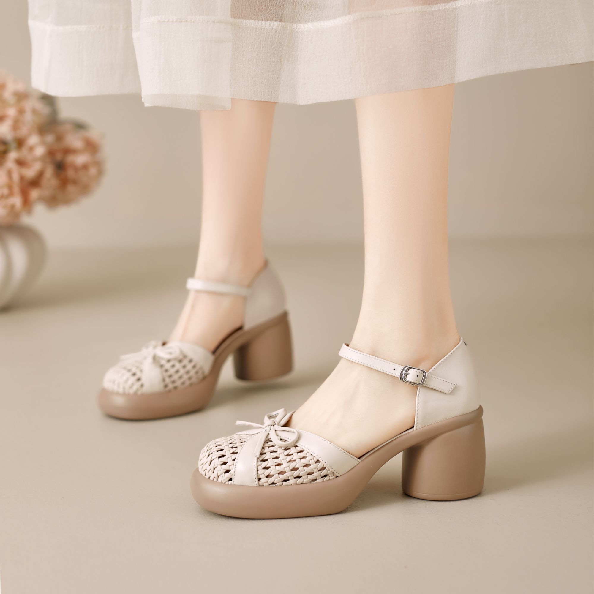 法式厚底增高包头凉鞋女2025新款夏季高跟镂空罗马凉鞋SY609-16 