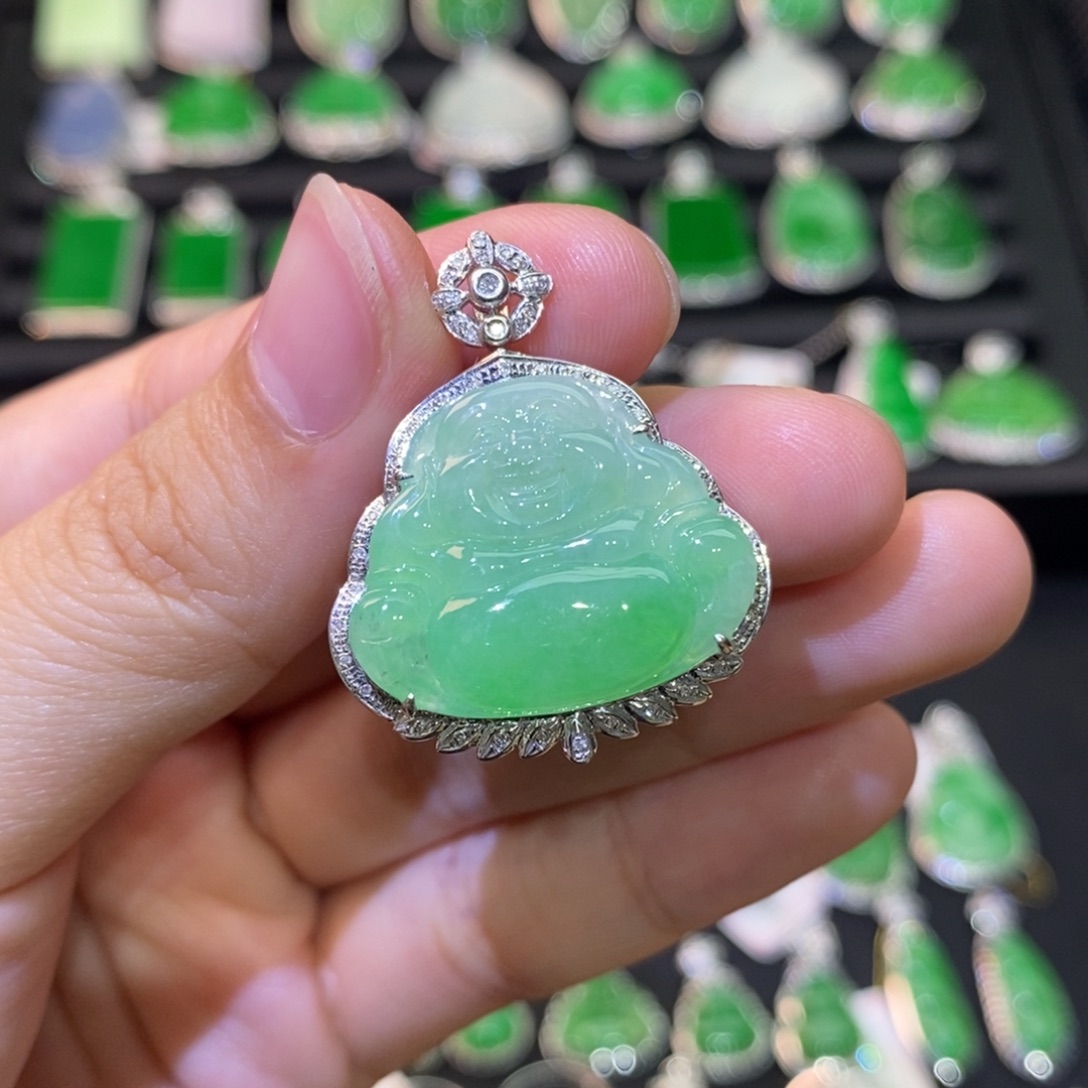 翡翠18K金镶嵌吊坠(不含链)