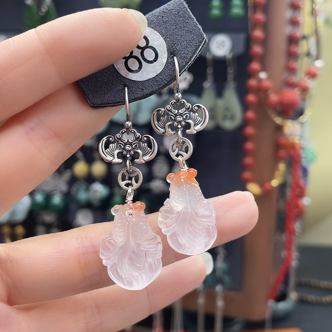 南红玛瑙耳饰银S925镶嵌嘻*654yhhgggg