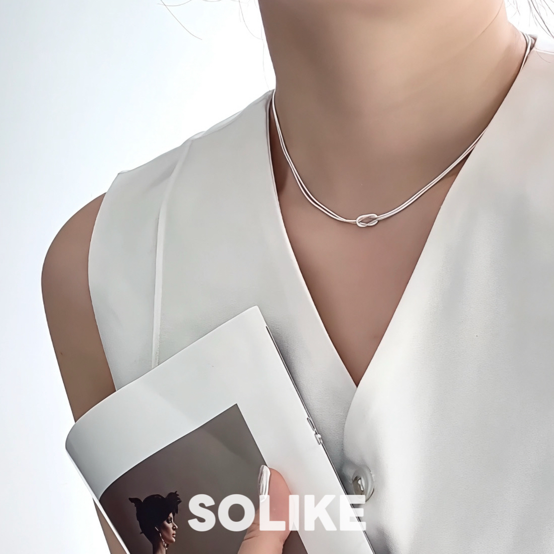 坠链均925银 小众设计感双层绳结蛇骨项链简约时尚百搭锁骨链